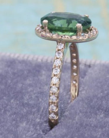 2 CT Oval Cut Green Emerald Diamond 925 Sterling Silver Engagement Ring