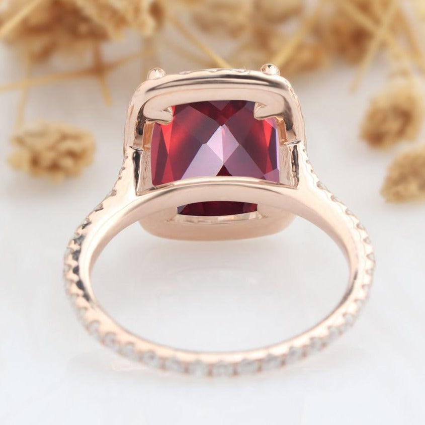 1 CT 925 Sterling Silver Garnet Cushion Cut Diamond Halo Anniversary Gift Ring - atjewels.in