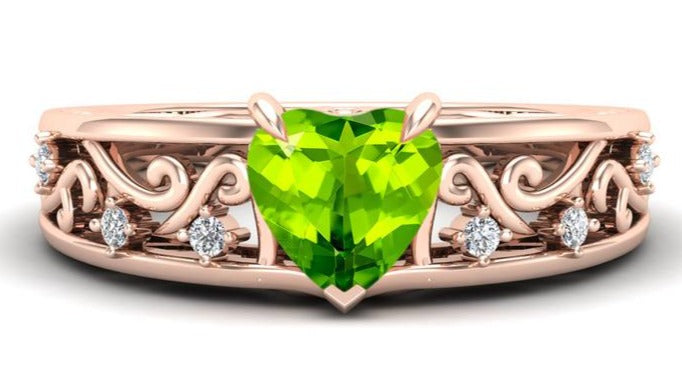 1/2 CT 925 Sterling Silver Green Peridot Heart Cut Diamond Wedding Engagement Ring