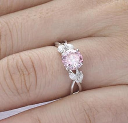 1.75 CT Round Cut Pink & White Diamond 925 Sterling Silver Women Anniversary Ring