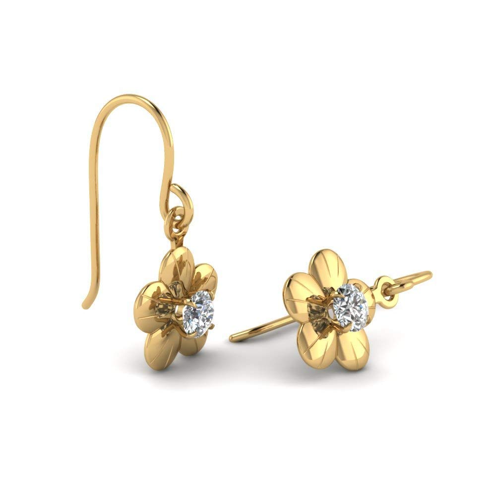 atjewels 14 Yellow Gold Over .925 Silver White Round CZ in Prong Set Dangle Earrings For Women/Girls MOTHER'S DAY SPECIAL OFFER - atjewels.in