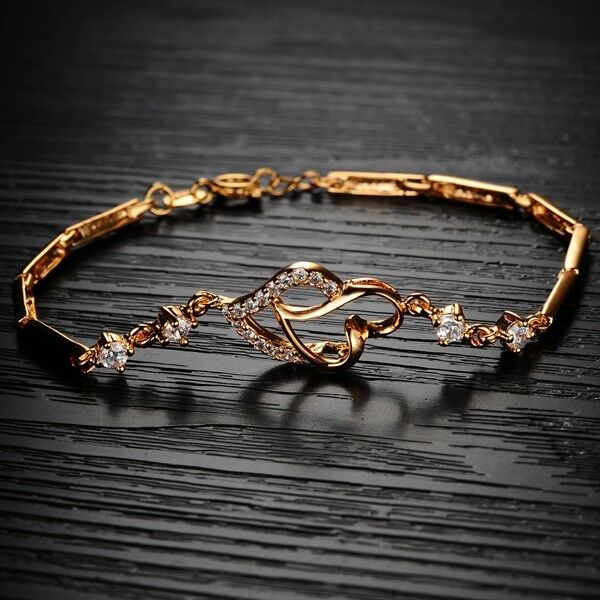 1CT Round Cut Diamond 14k Yellow Gold Over Love Double Heart Promise 7" Bracelet - atjewels.in