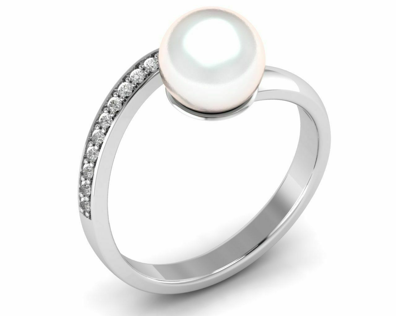 1 CT Round cut Diamond & Pearl 925 Sterling Silver Engagment Solitaire Ring