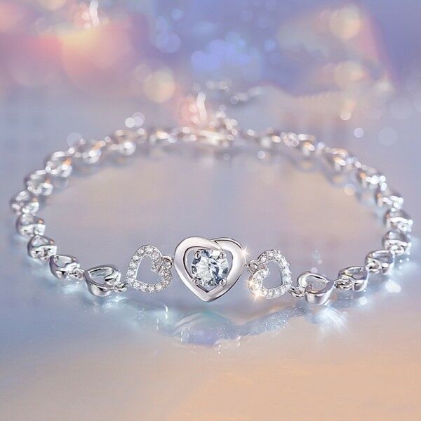 1/2CT Round Cut Diamond 925 Sterling Silver Adjustable Promise Heart 7" Bracelet