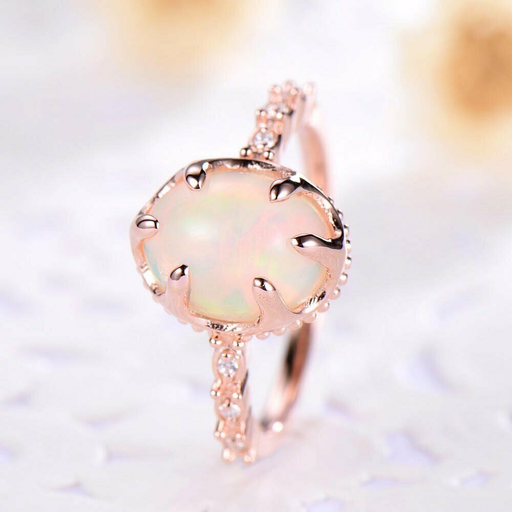 2 CT Oval Cut Fire Opal 14k Rose Gold Over Solitaire Wedding Bridal Diamond Ring - atjewels.in