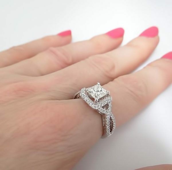 1.39 CT 14k White Gold Over Princess Cut Diamond Halo Engagement Beautiful Ring - atjewels.in