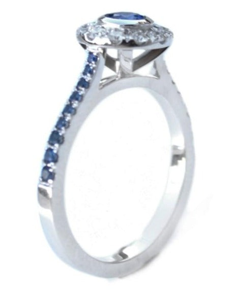 0.65 CT Round Cut Blue Sapphire Diamond 925 Sterling Silver Unique Engagement Halo Ring