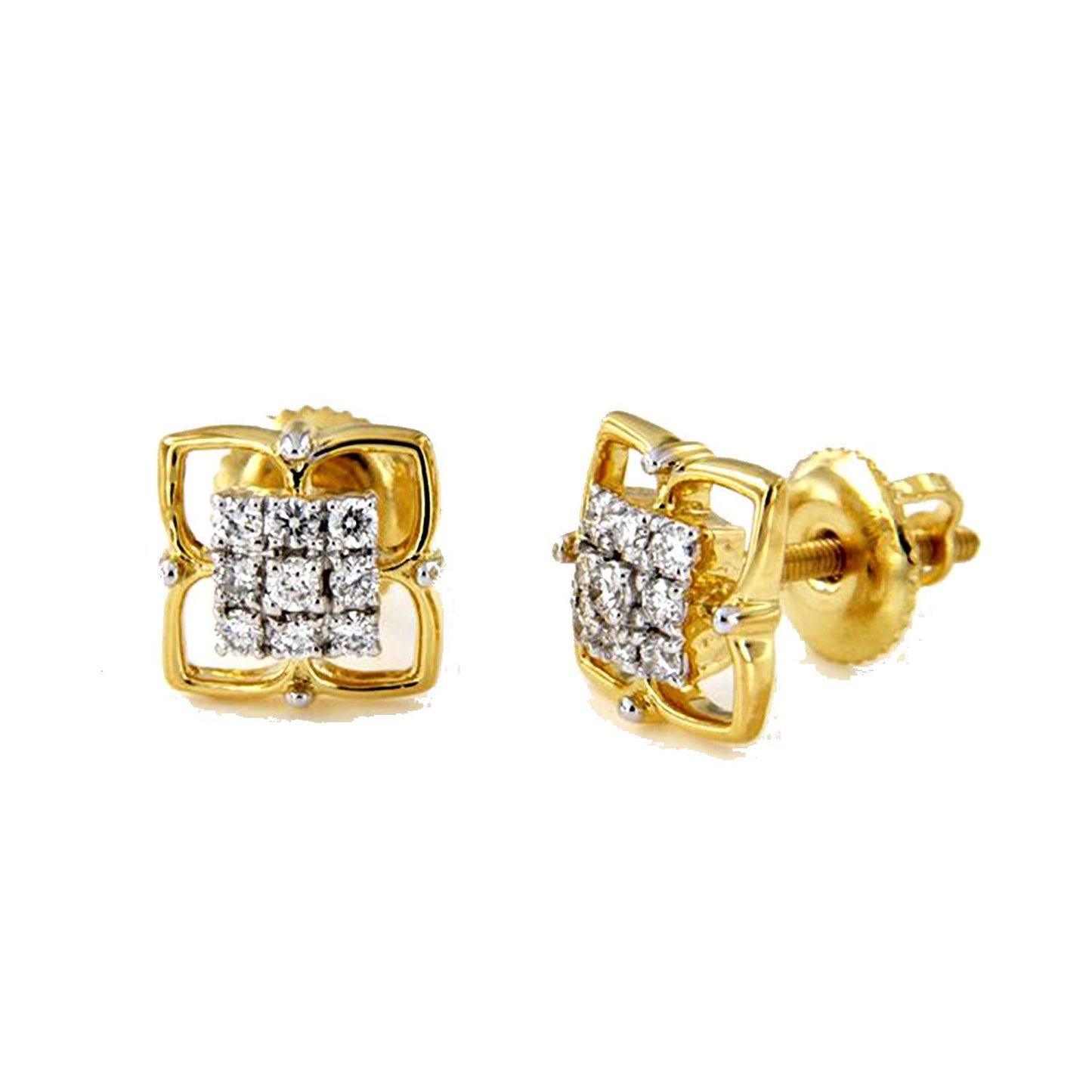 atjewels 18k Yellow Gold On Sterling Silver White Diamond Screw Back Stud Earrings For Daily Use MOTHER'S DAY SPECIAL OFFER - atjewels.in