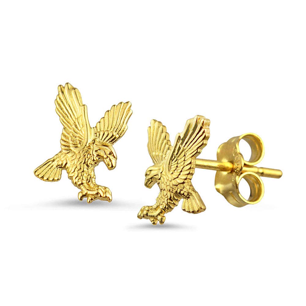 AtJewels 14K Yellow Gold Over 925 Sterling Silver Eagle Stud Engagement Earrings Unisex - atjewels.in