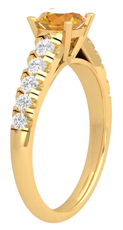 1 CT Round Cut Yellow Citrine Diamond Yellow Gold Over 925 Sterling Silver Women Engagement Ring Birthday Gift For