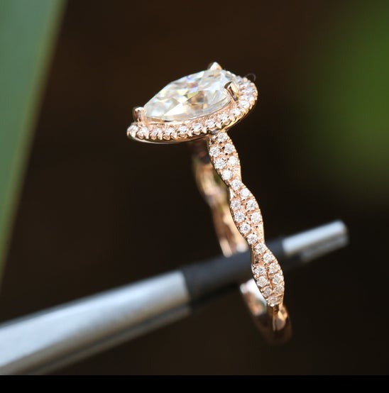 1 CT Pear Cut Diamond 925 Sterling Silver Halo Women Twisted Promise Ring