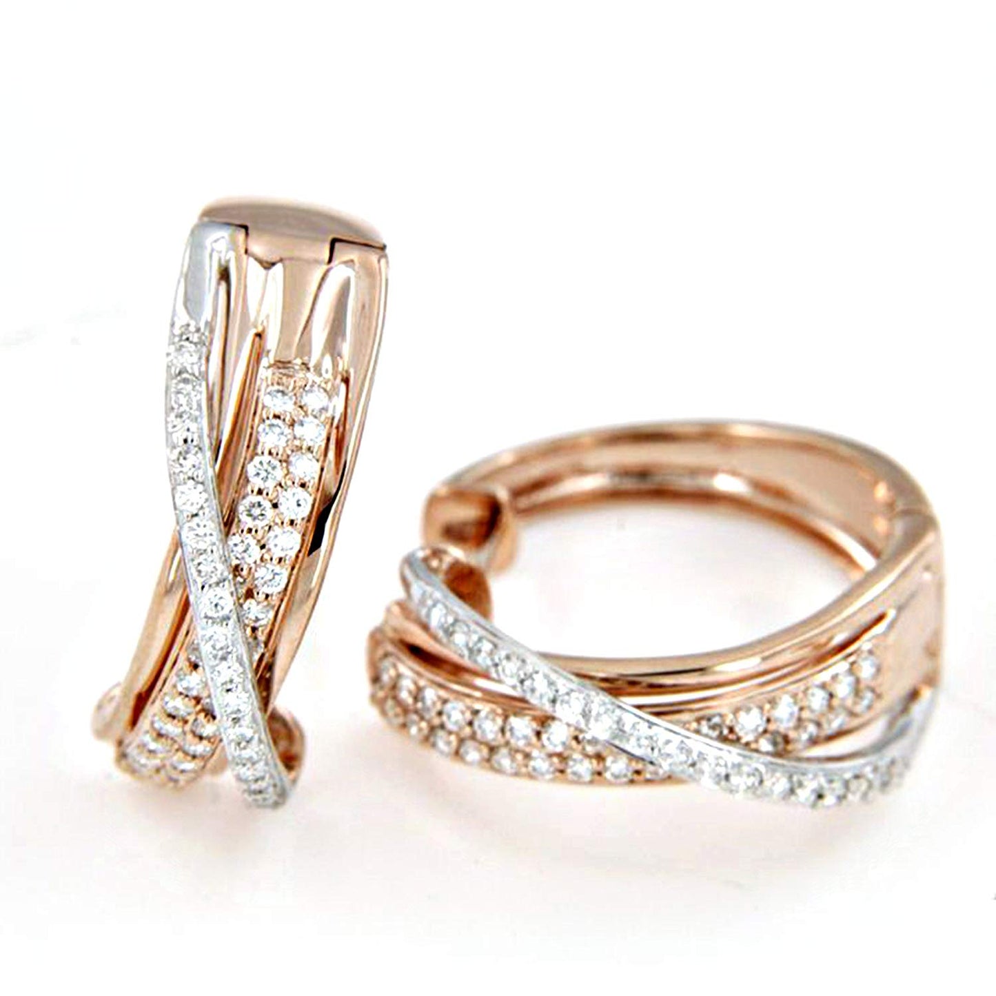 atjewels 14k Two Tone Gold Over 925 Sterling Silver White Diamond Hoop Earrings For Women's MOTHER'S DAY SPECIAL OFFER - atjewels.in