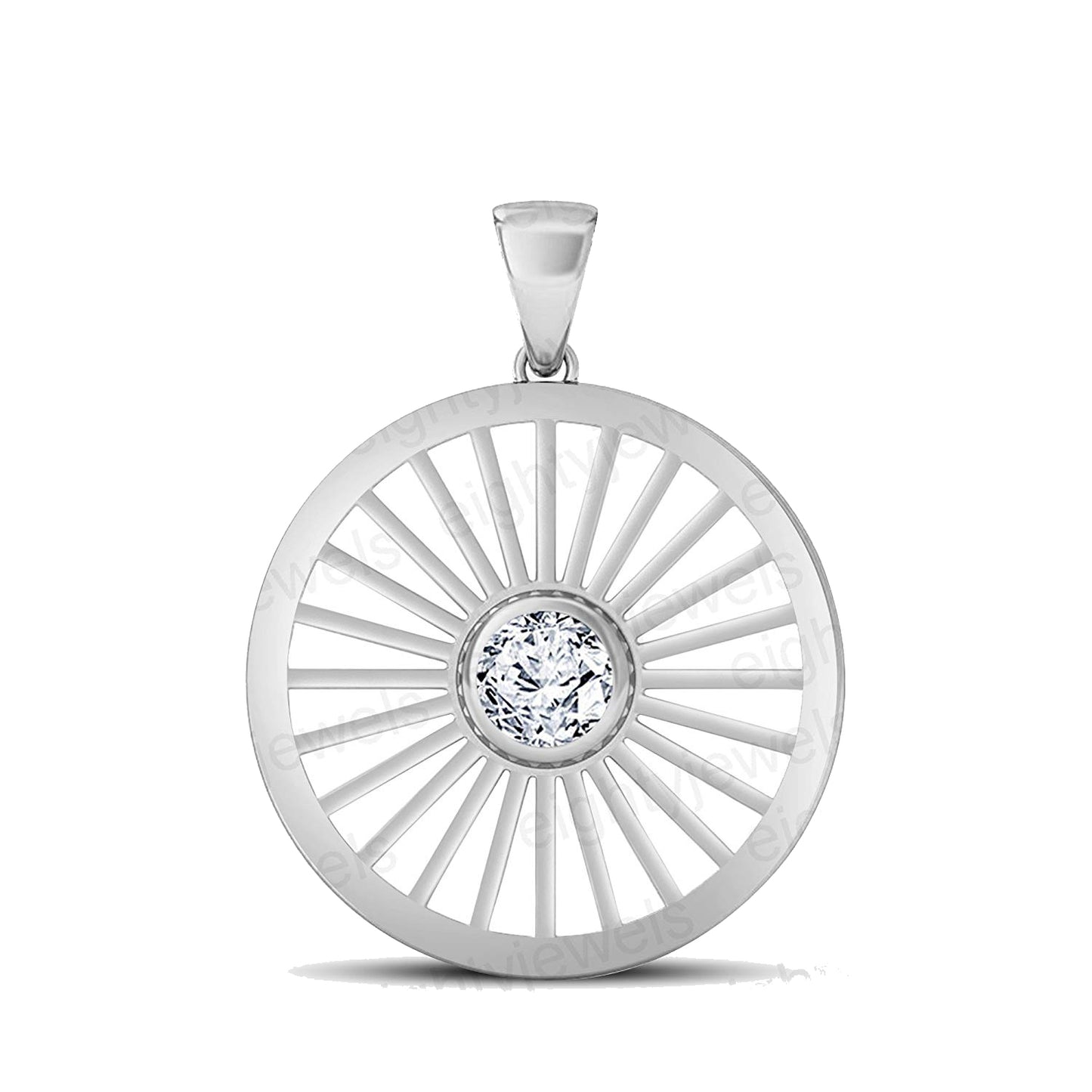 Anopchand Tilokchand Jewellers Atjewels 14K White Gold Plated .925 Sterling Silver Ashok Chakra Pendant For Unisex - atjewels.in
