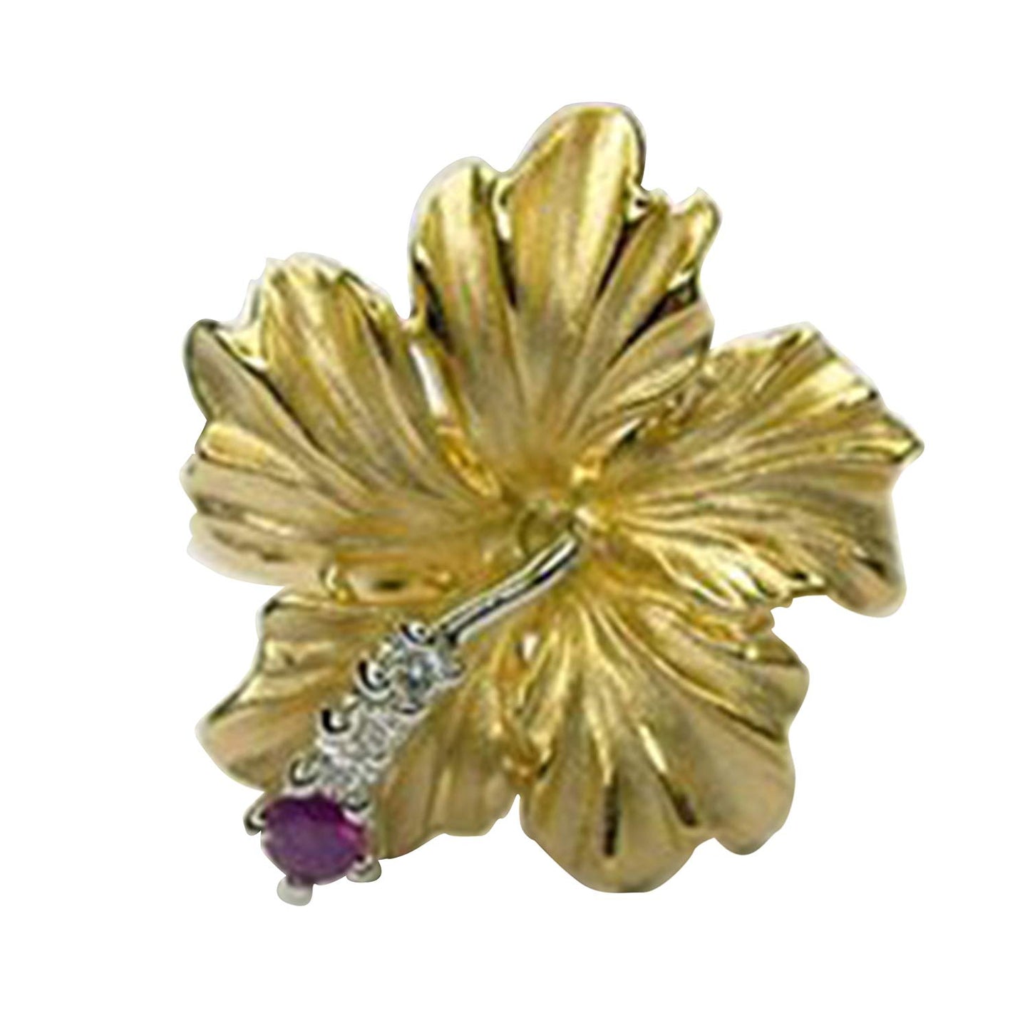 atjewels Red Ruby & White CZ 14k Yellow Gold Over .925 Sterling Silver Jaswanda Flower For Ganesha MOTHER'S DAY SPECIAL OFFER - atjewels.in