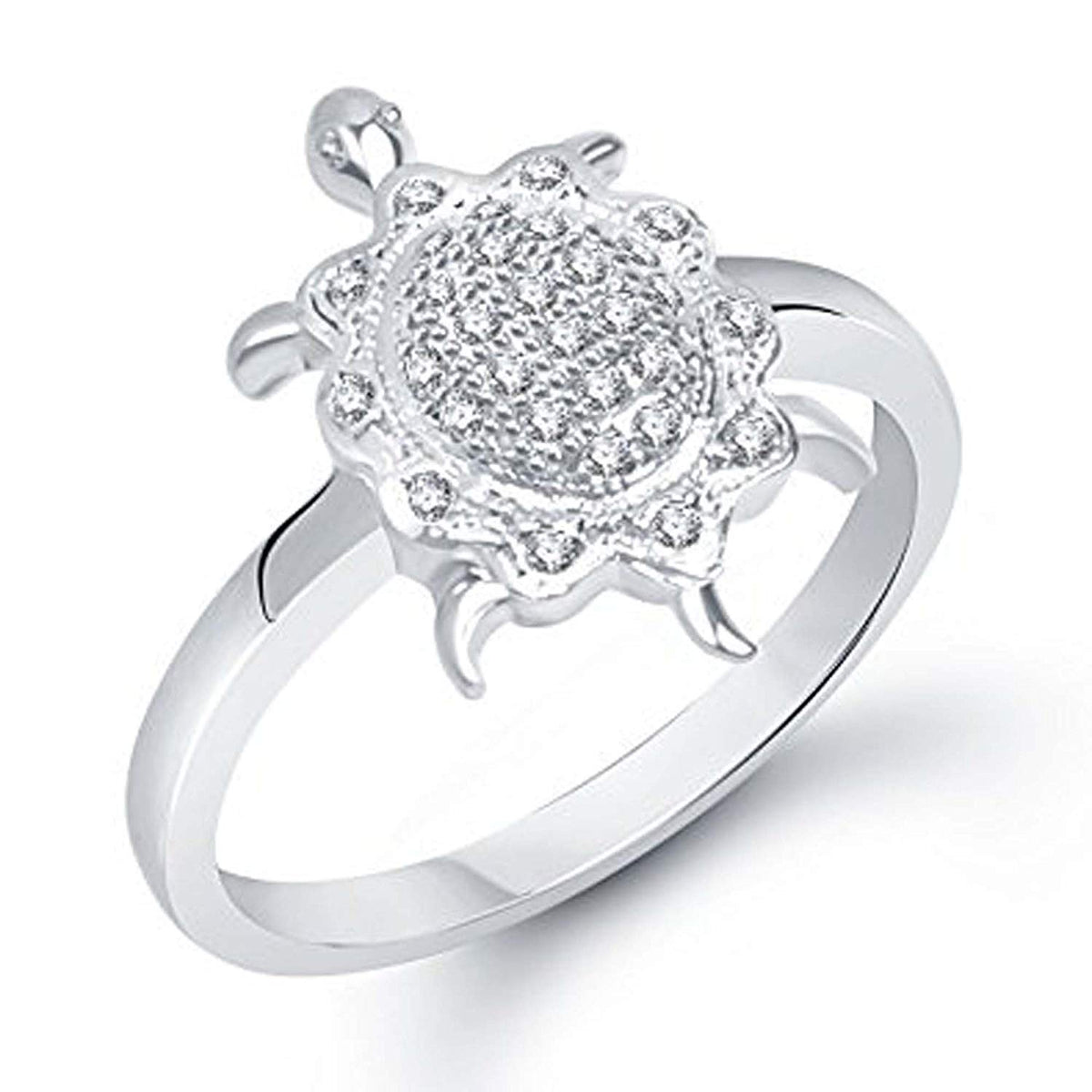 atjewels Sterling Silver Round Cut White Diamond tortoise Ring For Unisex Navratri Special