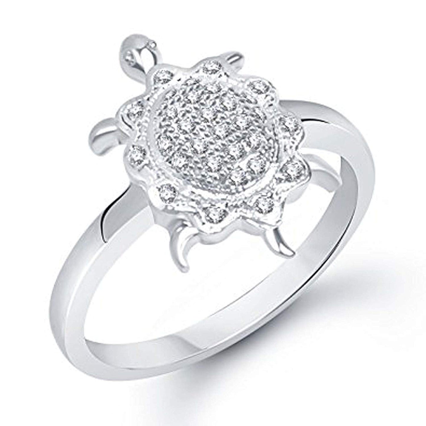 ATJewels 14K White Gold Over 925 Sterling Silver Round White Cubic Zirconia Diamond Tortoise Engagement Wedding Ring Unisex (13.5) - atjewels.in