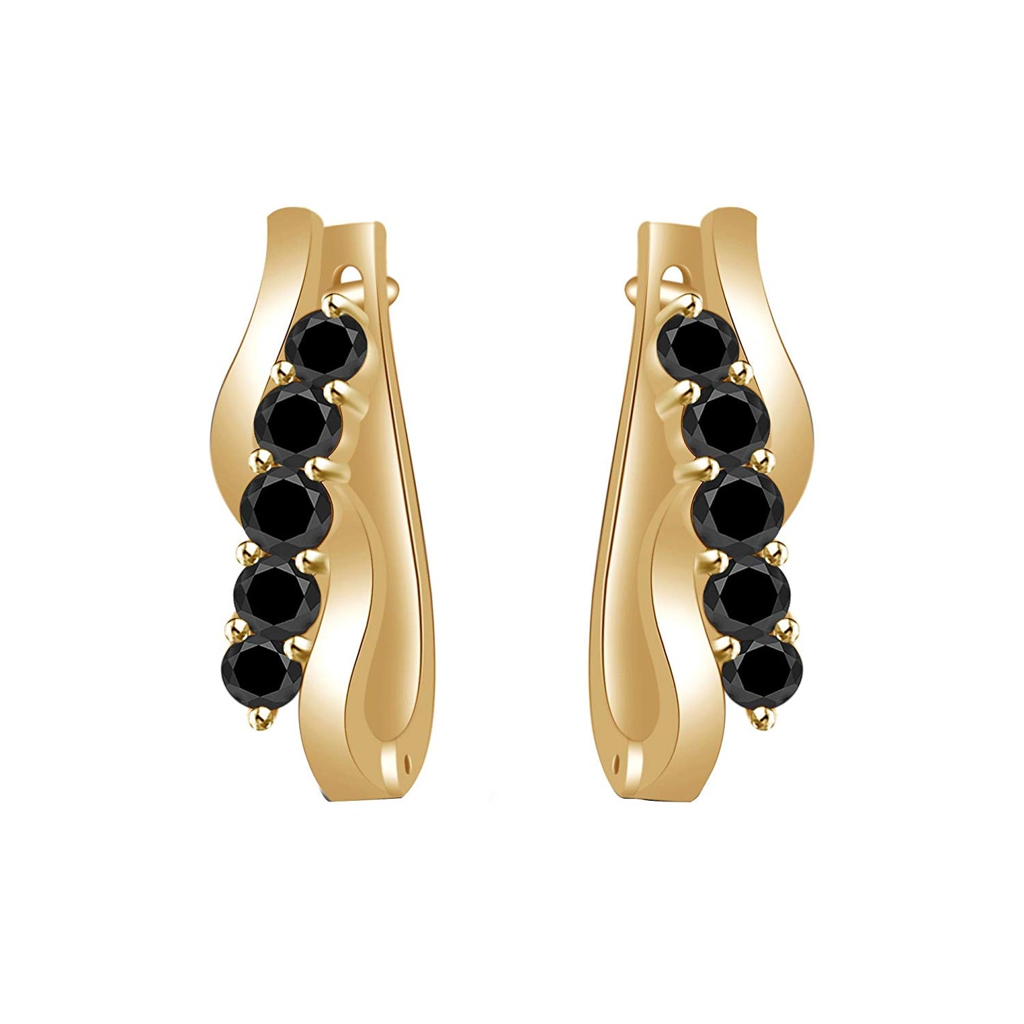 atjewels 14K Yellow Gold Over .925 Sterling Silver Round Cut Black CZ Snap Closure Hoop Earrings MOTHER'S DAY SPECIAL OFFER - atjewels.in