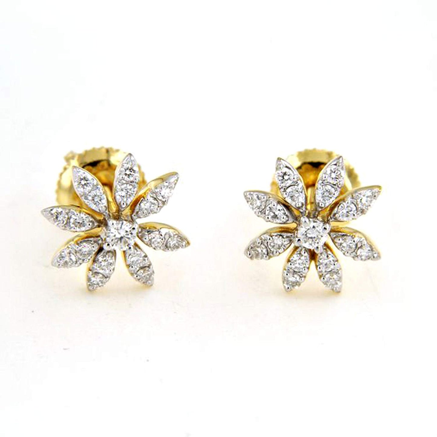 atjewels Women's White CZ Flower Stud Earrings in 14k Yellow Gold Plated 925 Sterling Silver MOTHER'S DAY SPECIAL OFFER - atjewels.in