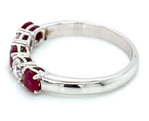 1 CT 925 Sterling Silver Red Ruby Round Cut Diamond Anniversary Band Ring