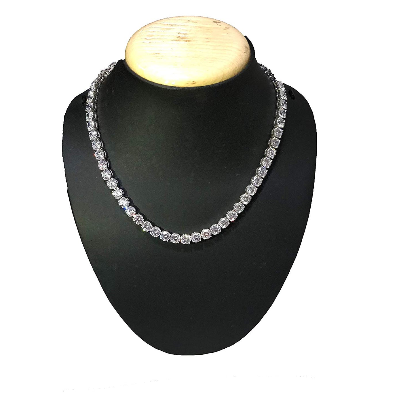 ATJewels 50 CT Round Cut Cubic Zirconia Solid 14k White Gold Over Unisex Tennis 16" Necklace - atjewels.in