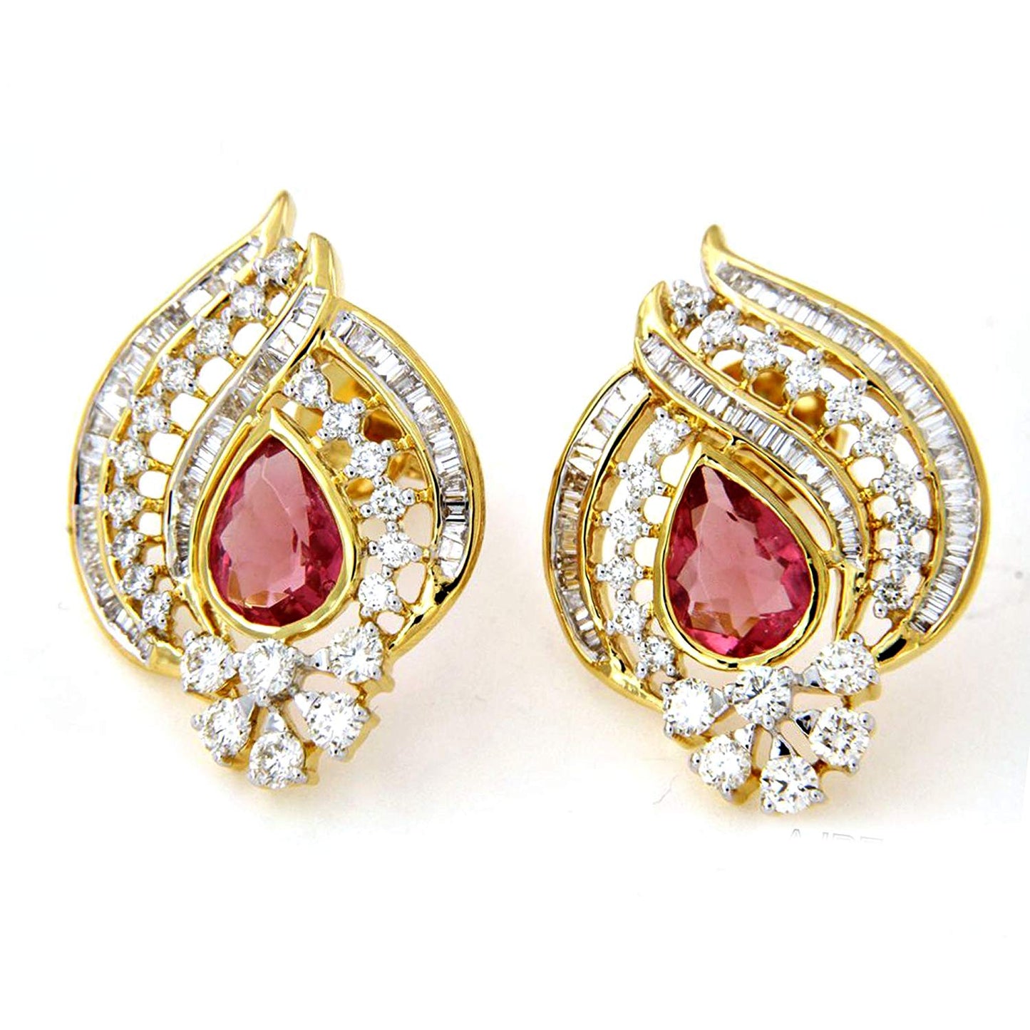 atjewels Pear, Round & Baguette 14k Yellow Gold Over .925 Sterling Silver Stud Earrings For Girl's & Women's For MOTHER'S DAY SPECIAL OFFER - atjewels.in