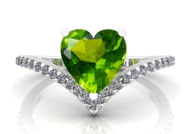 2 CT Heart Cut Green Peridot Diamond 925 Sterling Silver Wedding Anniversary Ring