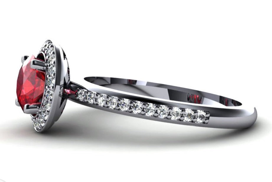 2 CT Red Ruby Round Cut Diamond 925 Sterling Silver Wedding Engagement Halo Ring - atjewels.in