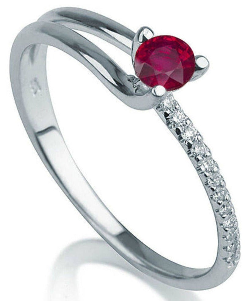 0.25 CT Round Cut Red Ruby Diamond 925 Sterling Silver Women Engagement Promise Ring