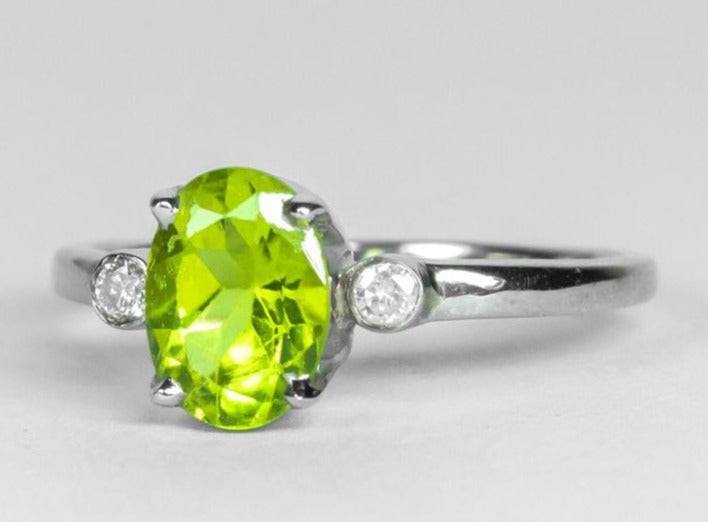 2 CT Oval Cut Green Peridot Diamond 925 Sterling Silver Women Solitaire Engagement Ring