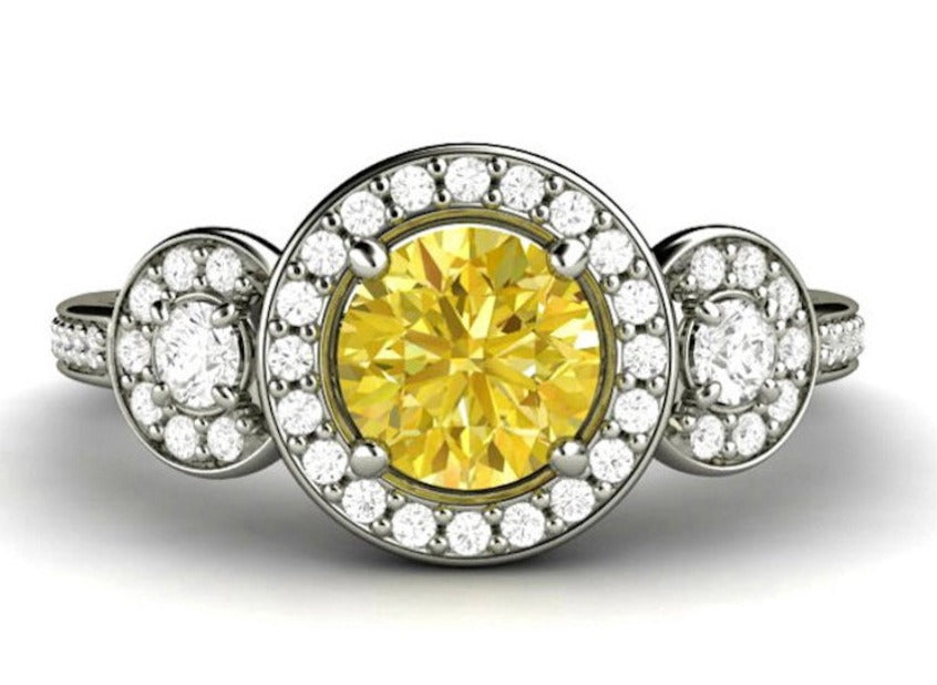 2 CT Round Cut Yellow Citrine Diamond 925 Sterling Silver Unisex Anniversary Halo Ring