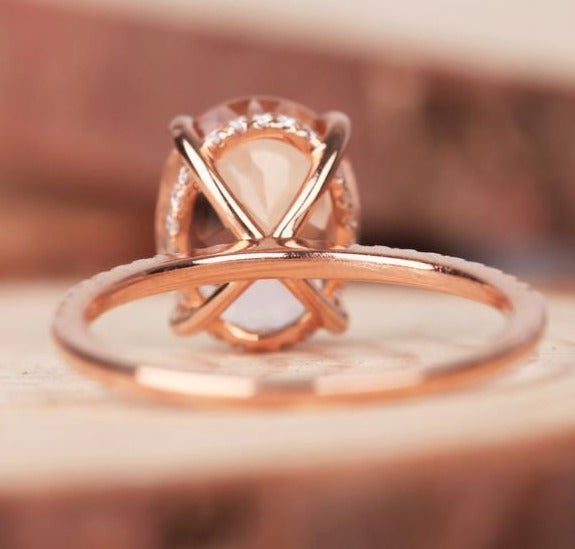 2 CT 925 Sterling Silver Oval Cut Pink Morganite Diamond Women Solitaire Ring