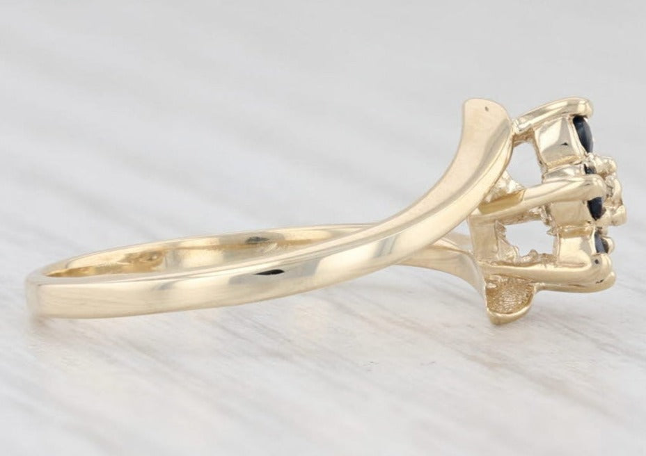 0.33 CT Round Cut Blue Sapphire Diamond 925 Sterling Silver Women Anniversary Flower Bypass Ring