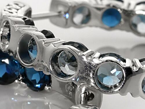 925 Sterling Silver 2.50 CT Round Cut London Blue Topaz Engagement Hoop Earrings