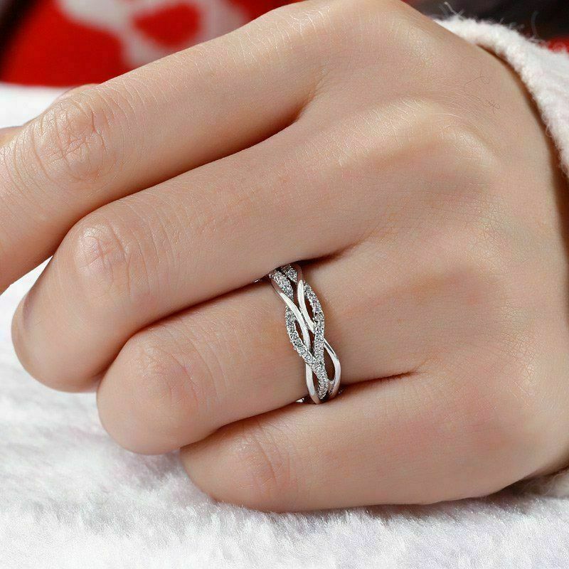 0.75 Ct Round Cut White Diamond 14K White Gold Over On 925 Silver Engagement Wedding Band Ring