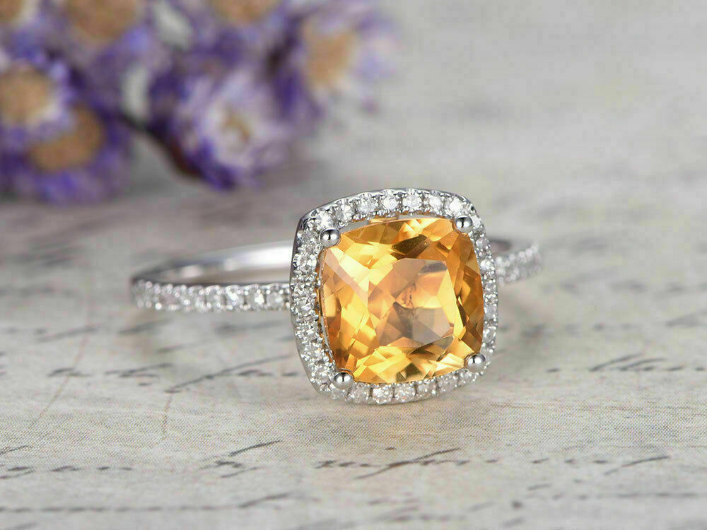 2.15 Ct Cushion Cut Citrine 925 Sterling Silver November Birthstone Halo Ring