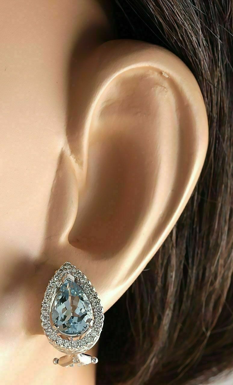 3.50 Ct Pear Cut Aquamarine Halo Pretty Women's Stud Earrings In 925 Sterling Silver