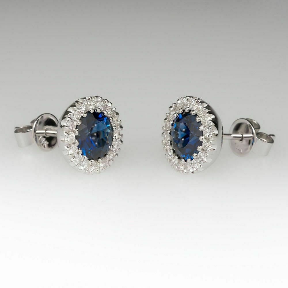 2.50 Ct Round Cut Blue Sapphire 925 Sterling Silver Halo Anniversary Stud Earrings Gift For Her