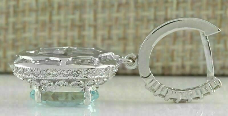 3 CT Oval Cut Aquamarine Diamond 925 Sterling Silver Pretty Halo Dangle Earrings