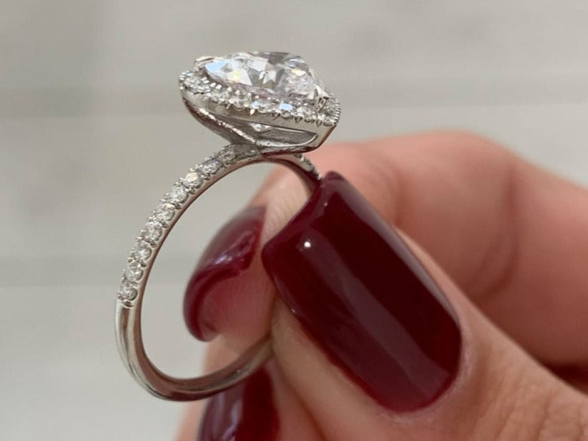 2 CT 925 Sterling Silver Heart Cut Diamond Wedding Engagement Halo Ring