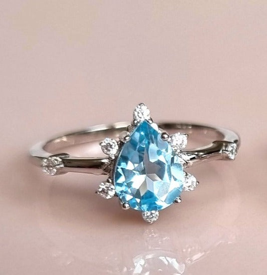 1 CT Pear Cut Blue Topaz Diamond 925 Sterling Silver Women Anniversary Ring Birthday Gift For