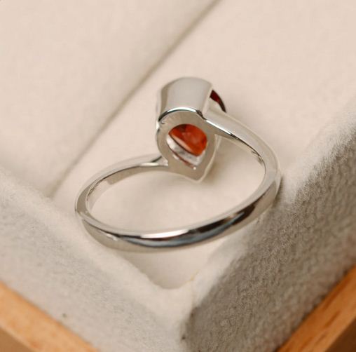 1.20 Ct Pear Cut Red Garnet 925 Sterling Silver Solitaire Anniversary Ring