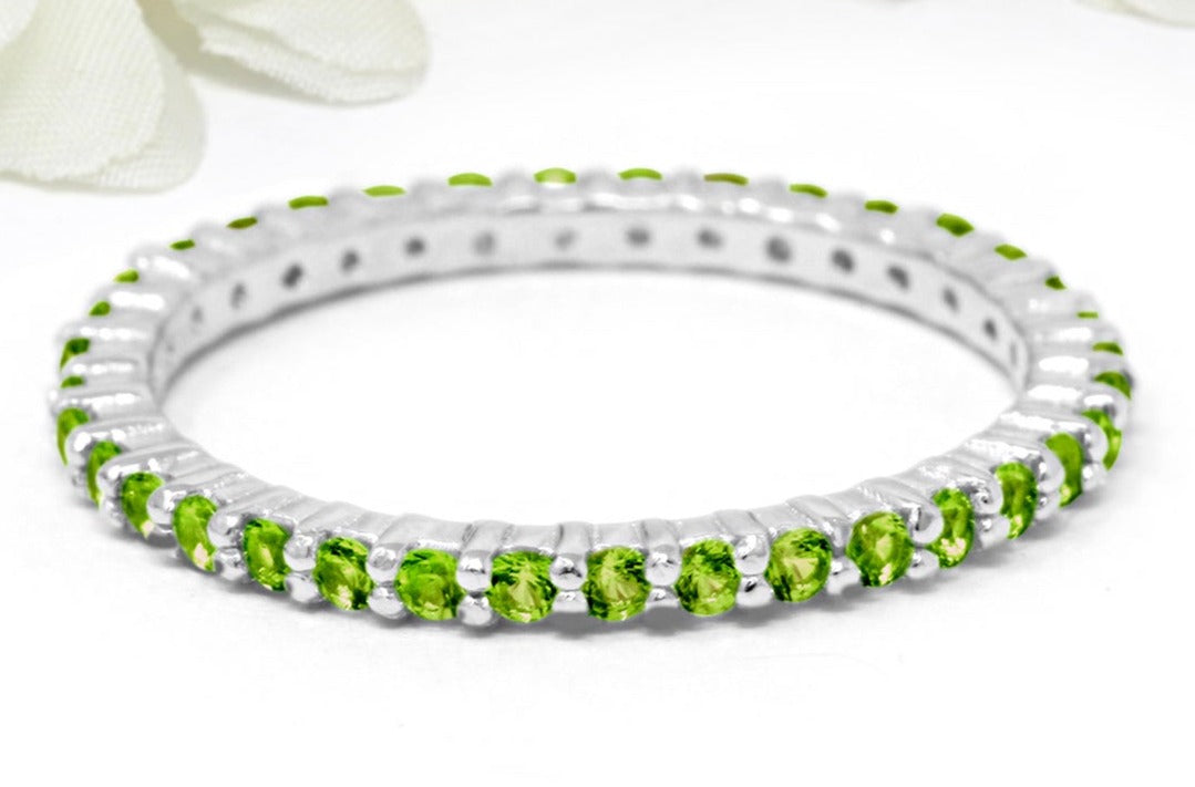 0.15 CT Round Cut Peridot Green 925 Sterling Silver Women Wedding Band Ring Birthday Gift For