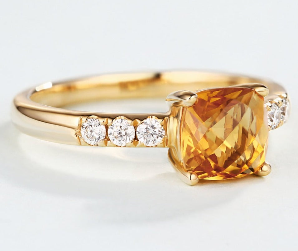 1 CT 925 Sterling Silver Yellow Citrine Cushion Cut Diamond Anniversary Ring