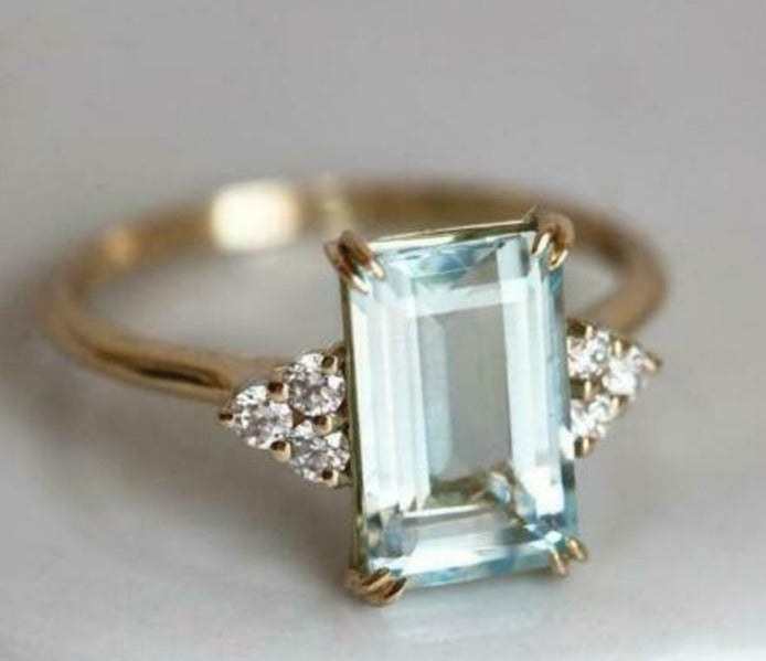 2 CT 925 Sterling Silver Emerald Cut Diamond Halo Solitaire Wedding Ring