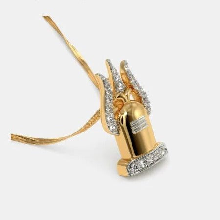 0.25 Ct Round Cut Diamond Two-Tone Trishul With Shivling Pendant In 925 Sterling Silver