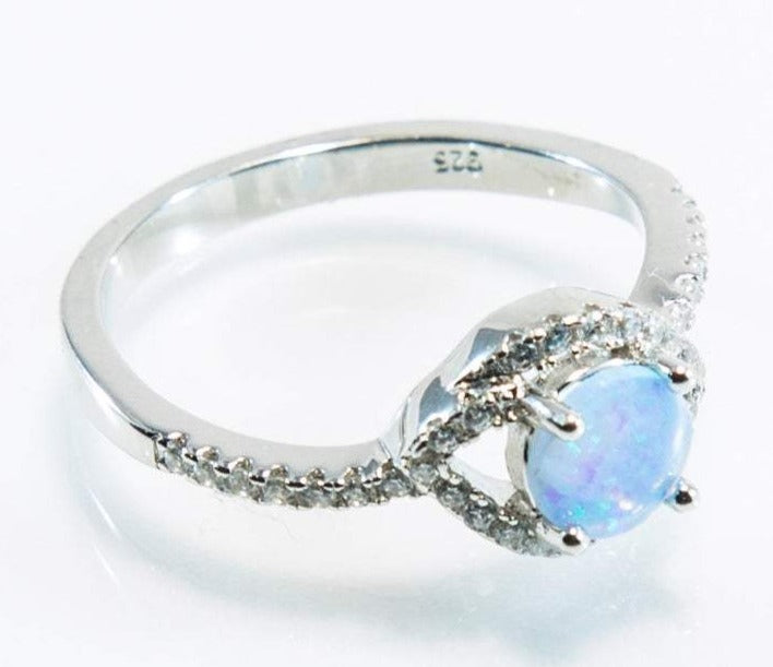 1 CT 925 Sterling Silver Opal Round Cut Diamond Anniversary Women Ring