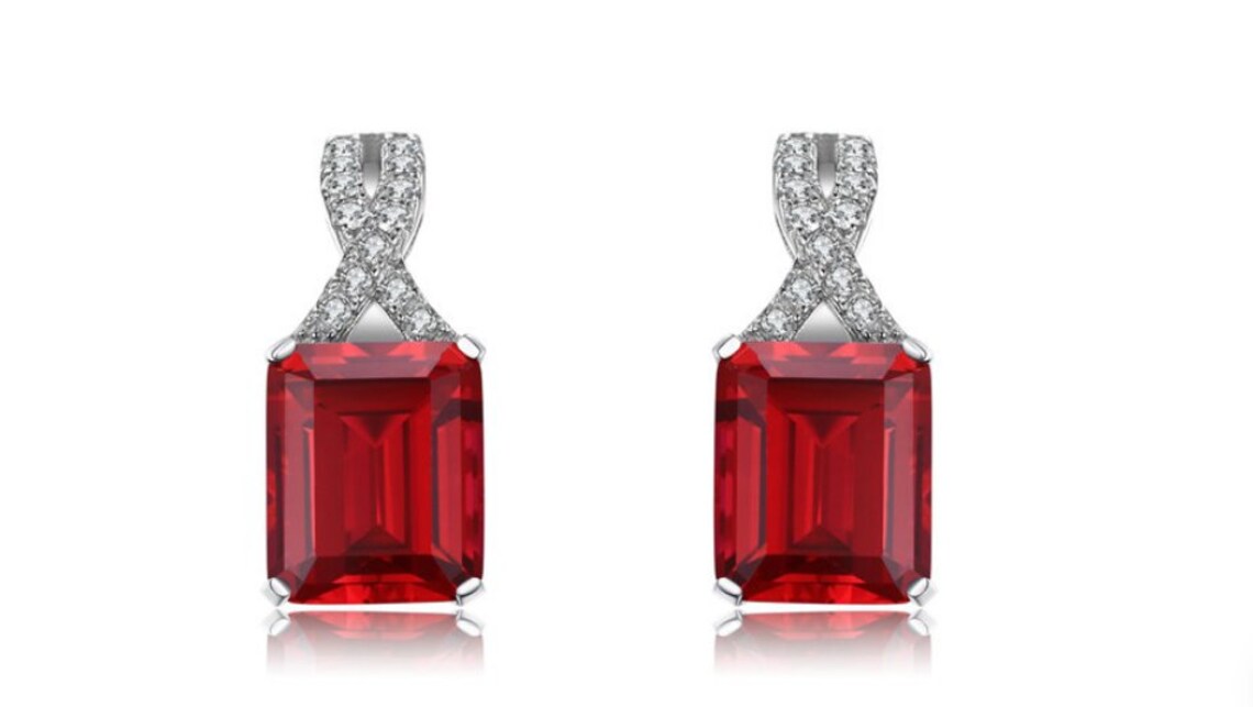 4.20 Ct Emerald Cut 925 Sterling Silver Red Garnet Infinity Latch Back Women's Earrings