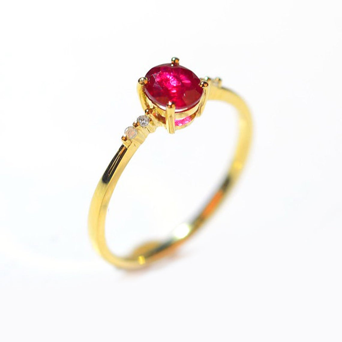 1 CT Oval Cut Pink Ruby Diamond Yellow Gold Over On 925 Sterling Silver Solitaire With Accents Ring