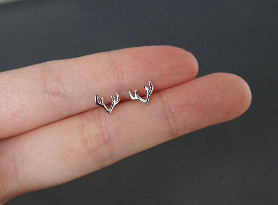 Contemporary Design Earrings 925 Sterling Silver Antler Stud Earrings