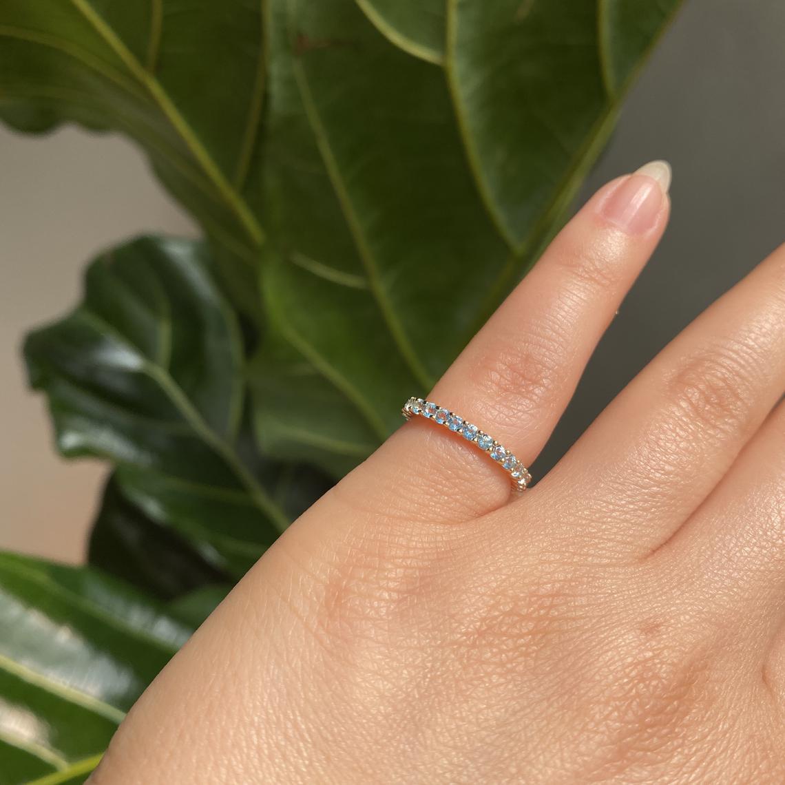 1 CT Round Cut Blue Topaz Diamond 925 Sterling Silver Full Eternity Wedding Band Ring
